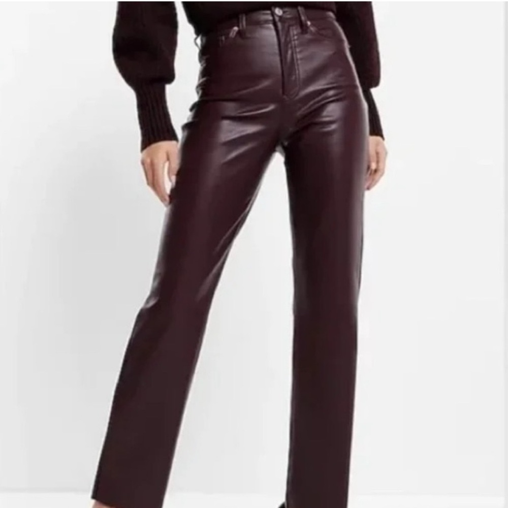 Express Super High Waisted Modern PU Leather Straight Pants Brown- Sz 0